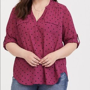 Torrid pink and black polka dot blouse